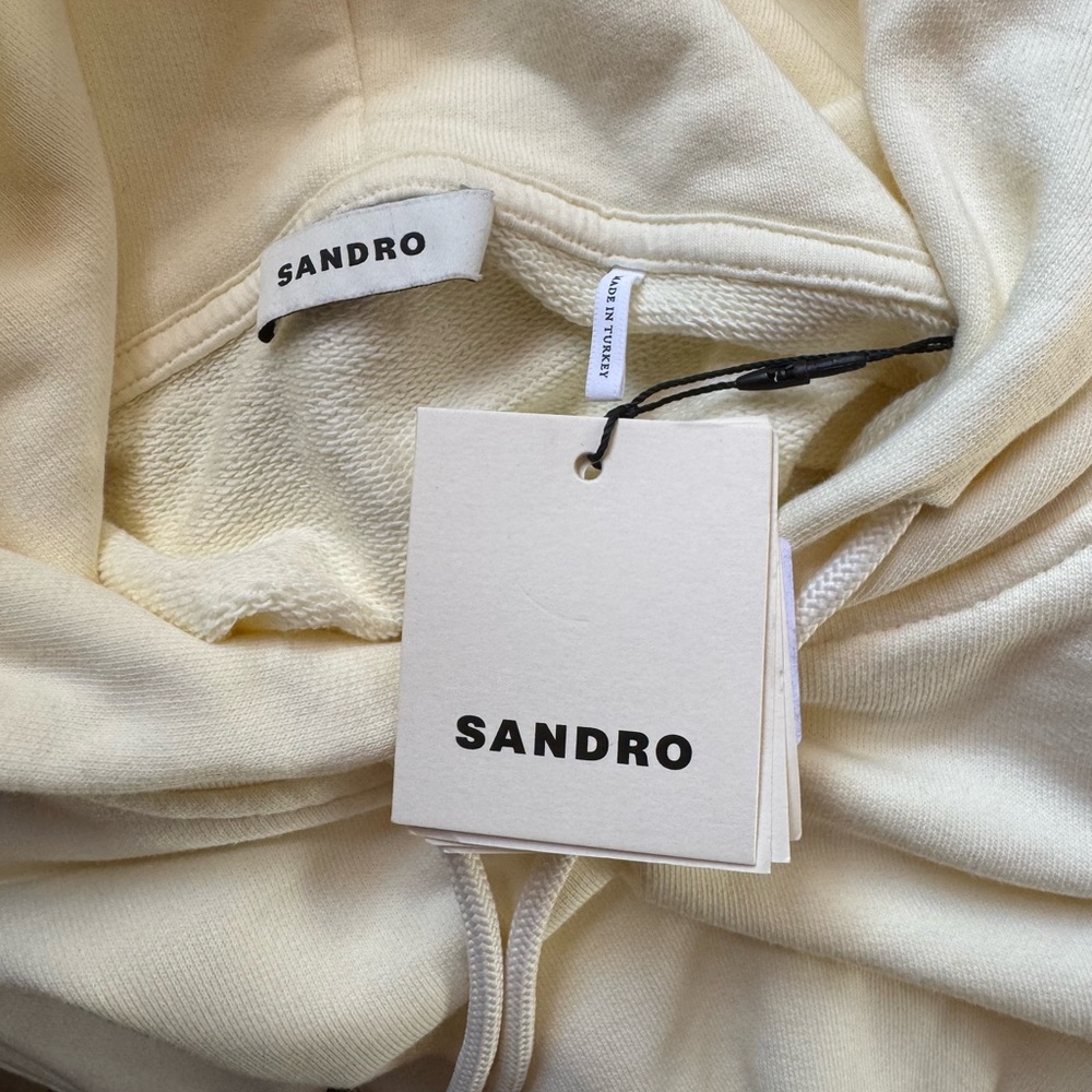 Sandro New Unisex Hoodie Light Yellow 100% Cotton SS embroidered Size XXL - Picture 5 of 14